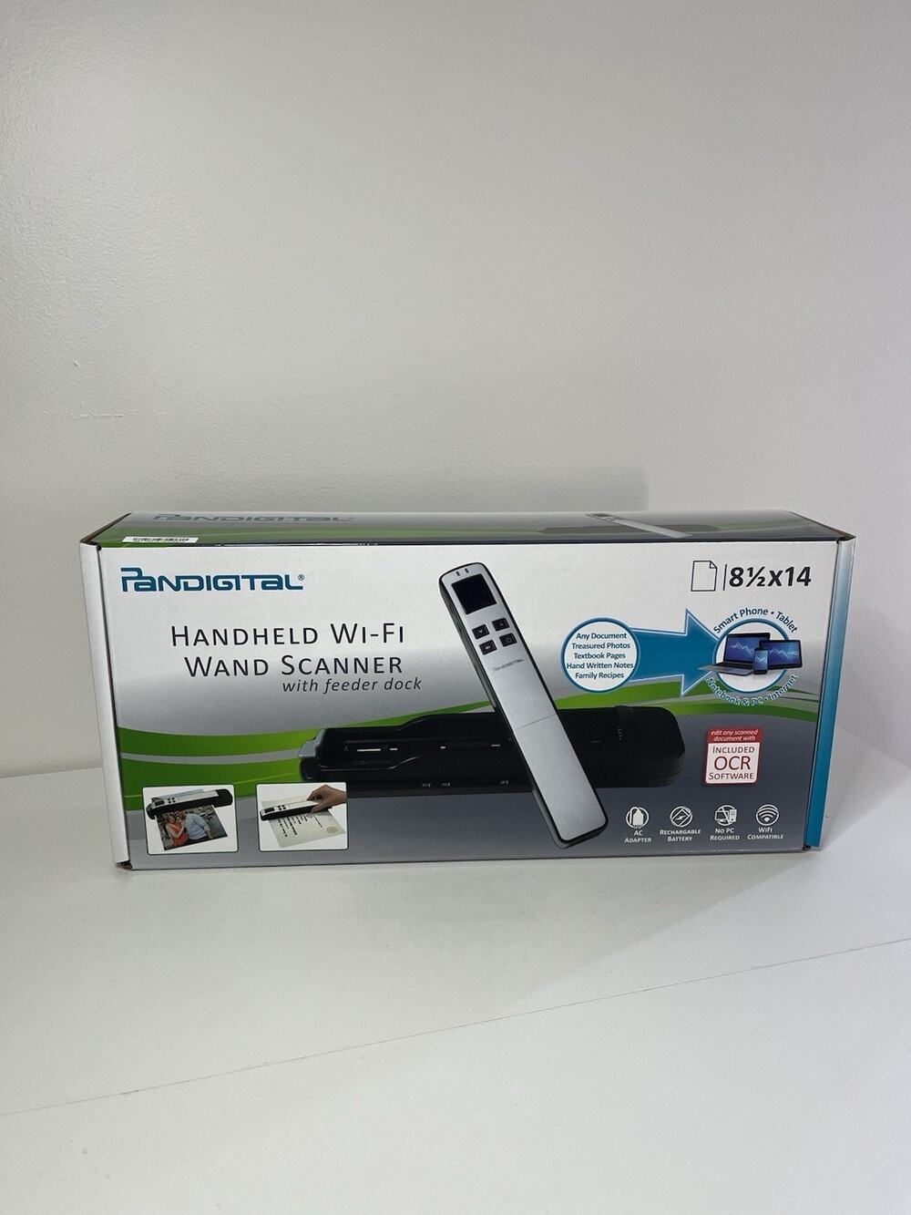 Pandigital Handheld Wi-Fi Wand Scanner W Feeder Dock S8X1103 Blue Factory Seal